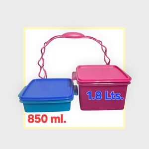 Tupperware Pink & Blue Stackable Kids Snack Carriers with Handle